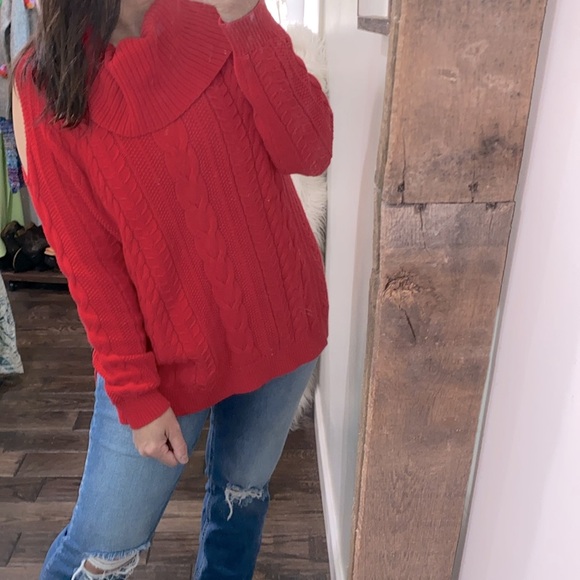 Crown & Ivy red cable knit sweater size XLarge - Picture 1 of 6